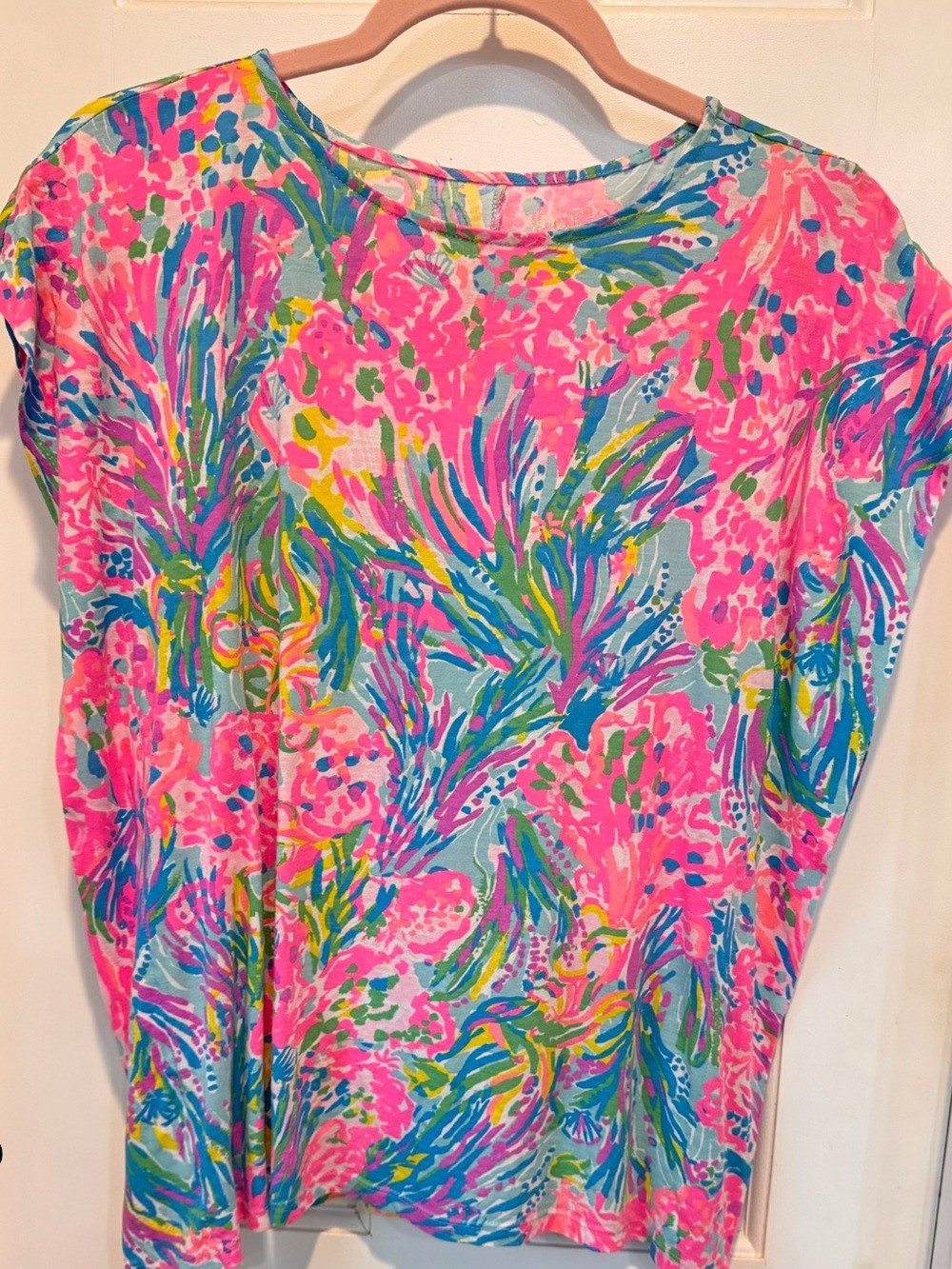 Lilly Pulitzer Pink M 6/7 Multi Floral Kids Swim Tee VGUC